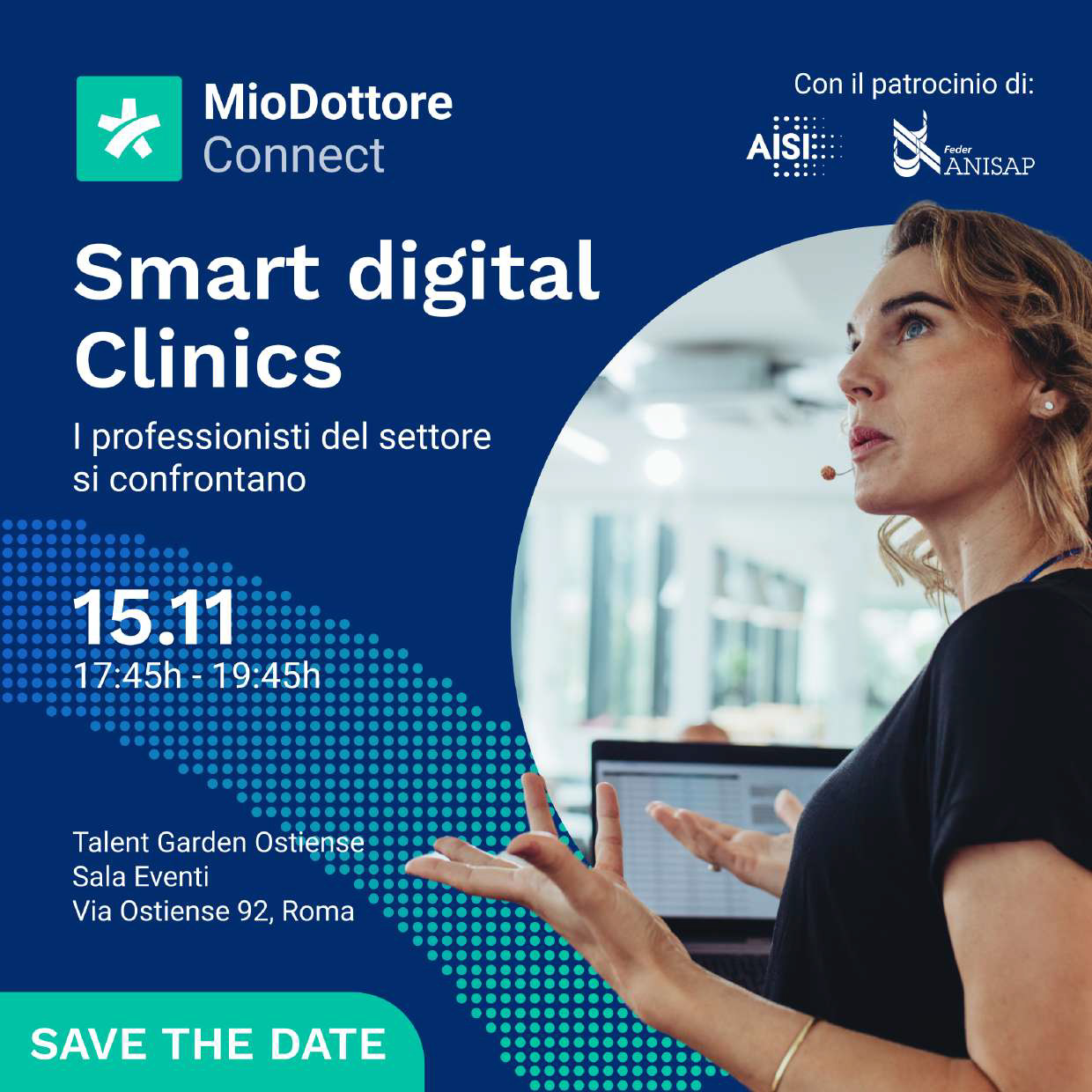 Locandina SAVE THE DATE PRIMO EVENTO MIO DOTTORE ROMA 15 NOVEMBRE